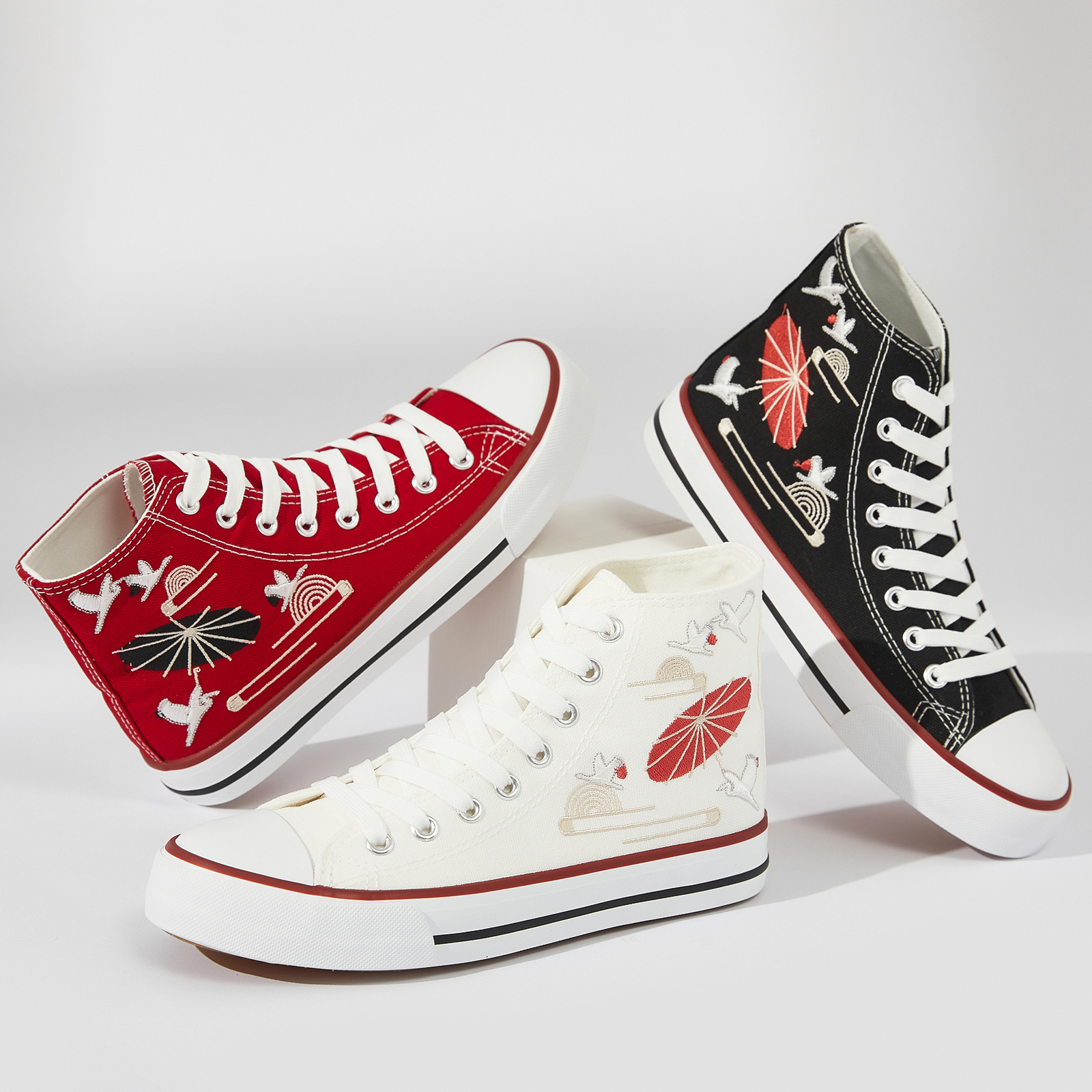 Asian Embroidered High Top Canvas Shoes - Image 3