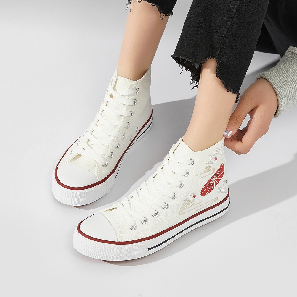 Asian Embroidered High Top Canvas Shoes
