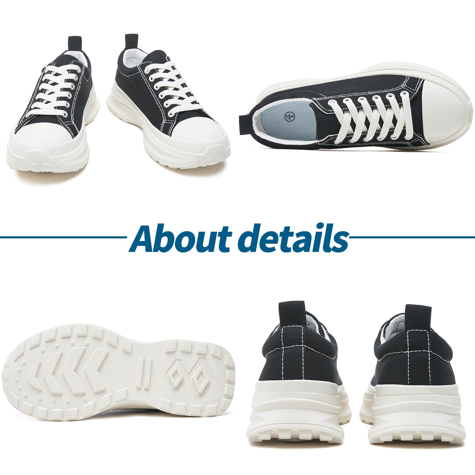 Black White Canvas Platform Shoes - Image 2