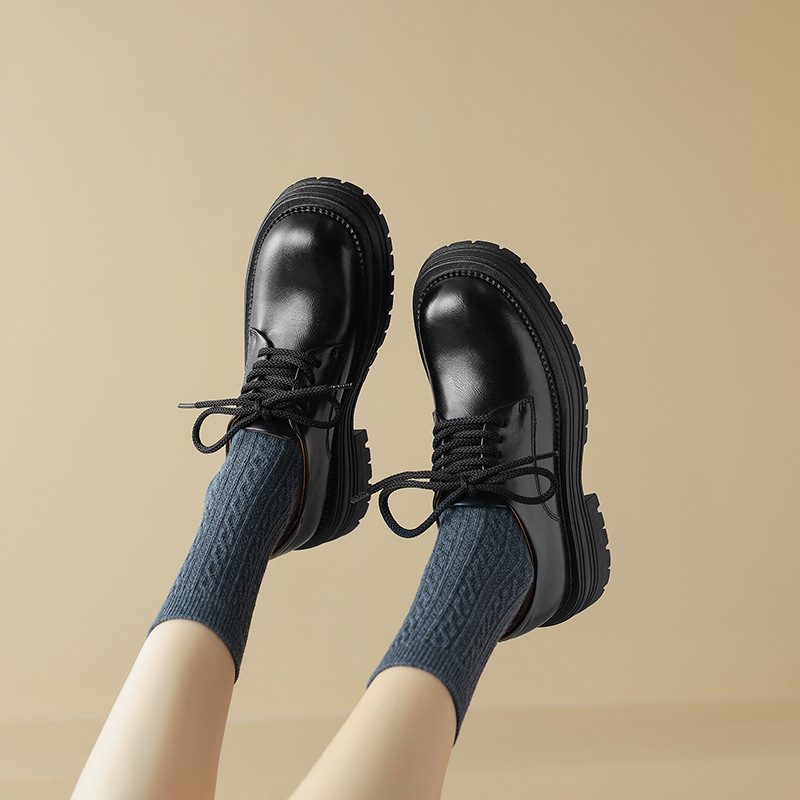 Black Leather Chunky Oxford Shoes - Image 3