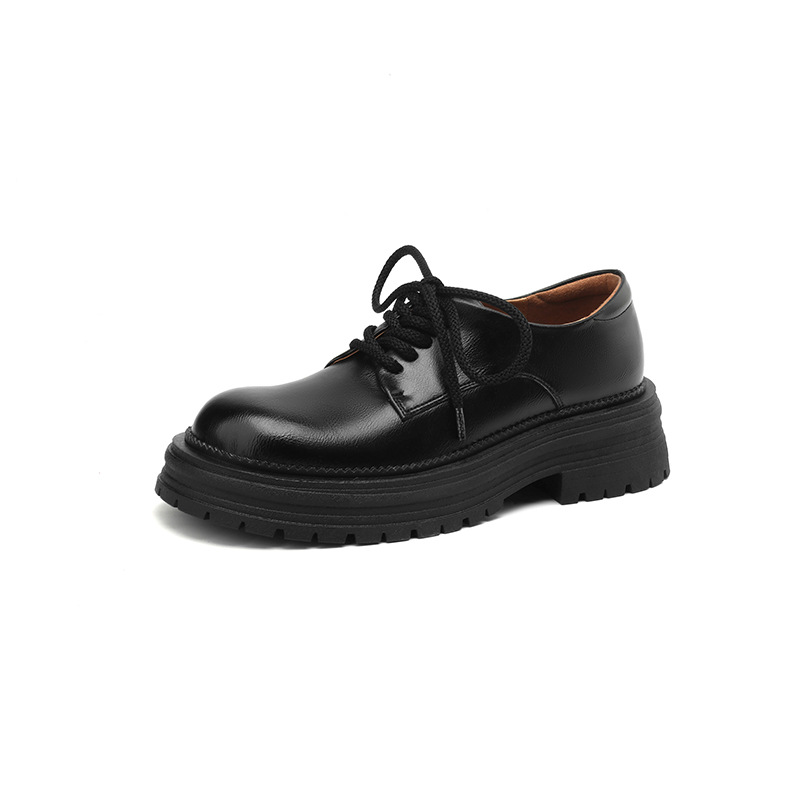 Black Leather Chunky Oxford Shoes - Image 2