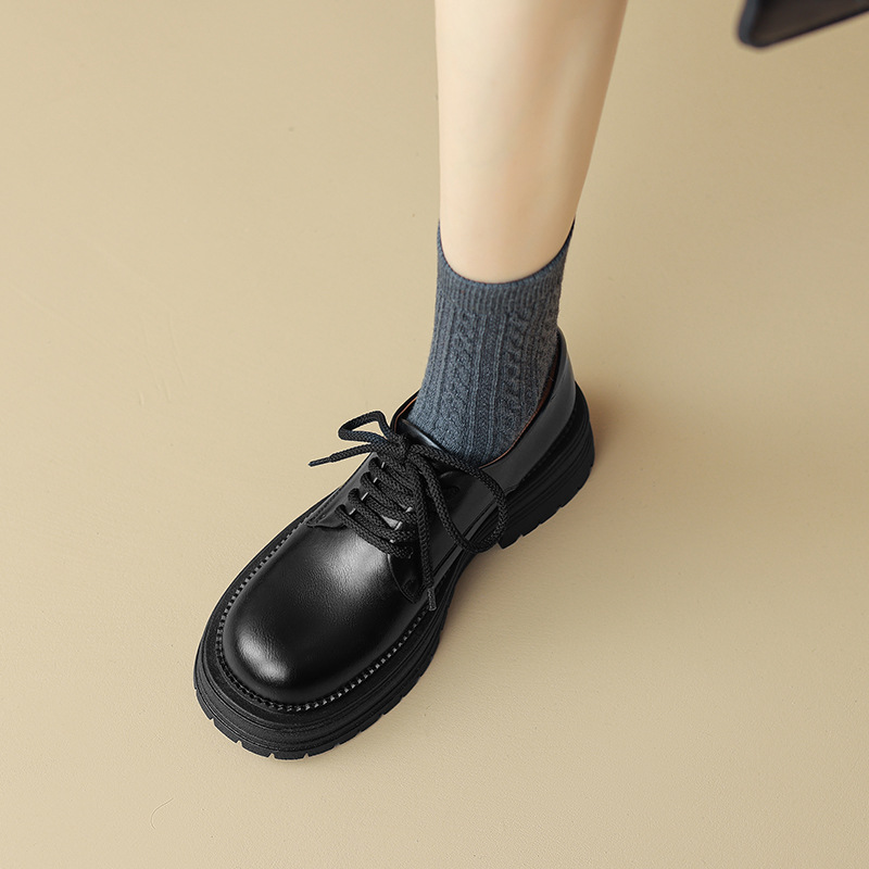 Black Leather Chunky Oxford Shoes