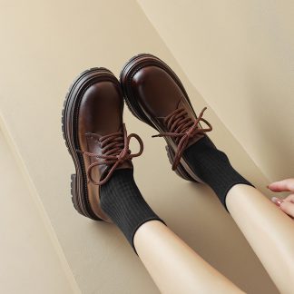 Brown Leather Chunky Oxford Shoes