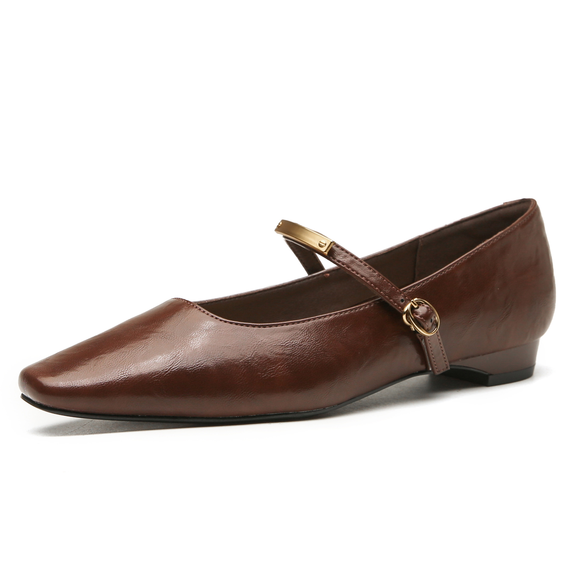 Brown Leather Pointed-Toe Mary Jane Flats - Image 4
