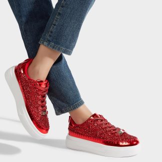 Red Glitter Platform Sneakers
