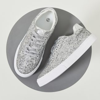 Silver Sequins Platform Sneakers