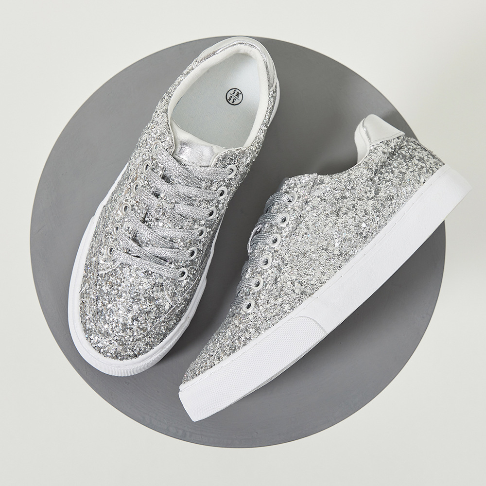 Silver Sequins Platform Sneakers